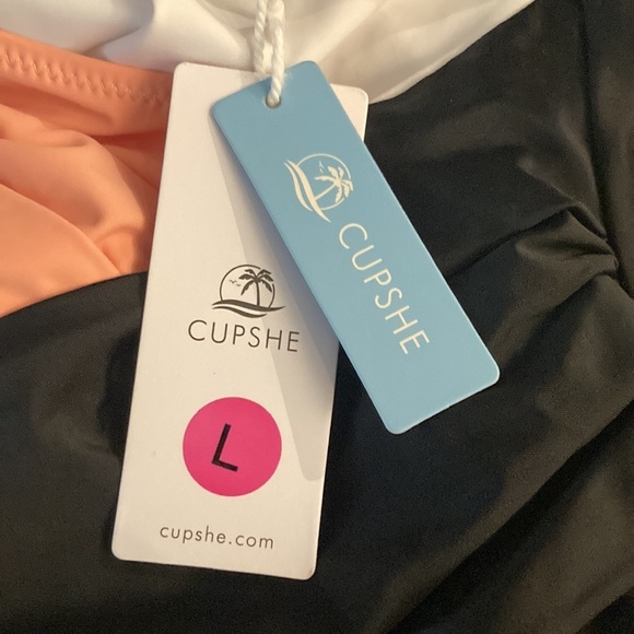 CUPSHE Sz L One piece color block peach /salmon black white tank suit NEW - Picture 7 of 8